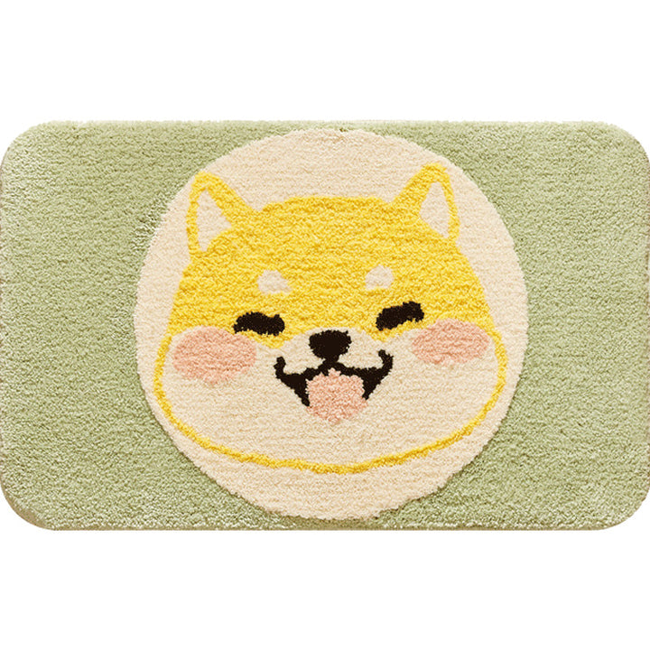 Lisslune | Green Children's Room Rug Kids Animal Dog Circle Pattern Area Rug Polyester Non-Slip Background Carpet