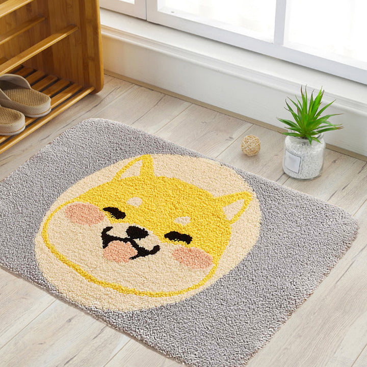 Lisslune | Green Children's Room Rug Kids Animal Dog Circle Pattern Area Rug Polyester Non-Slip Background Carpet