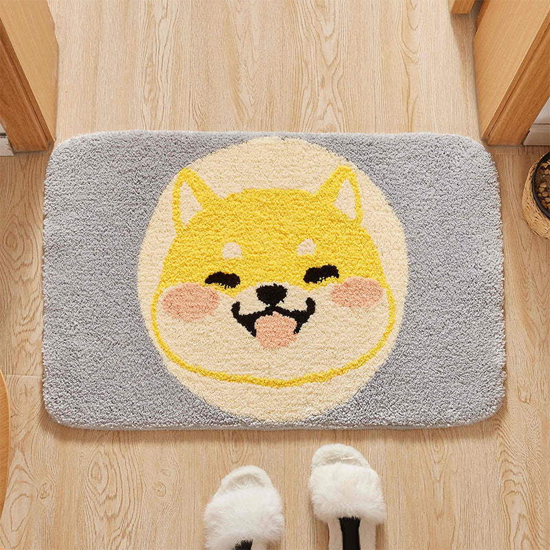 Lisslune | Green Children's Room Rug Kids Animal Dog Circle Pattern Area Rug Polyester Non-Slip Background Carpet