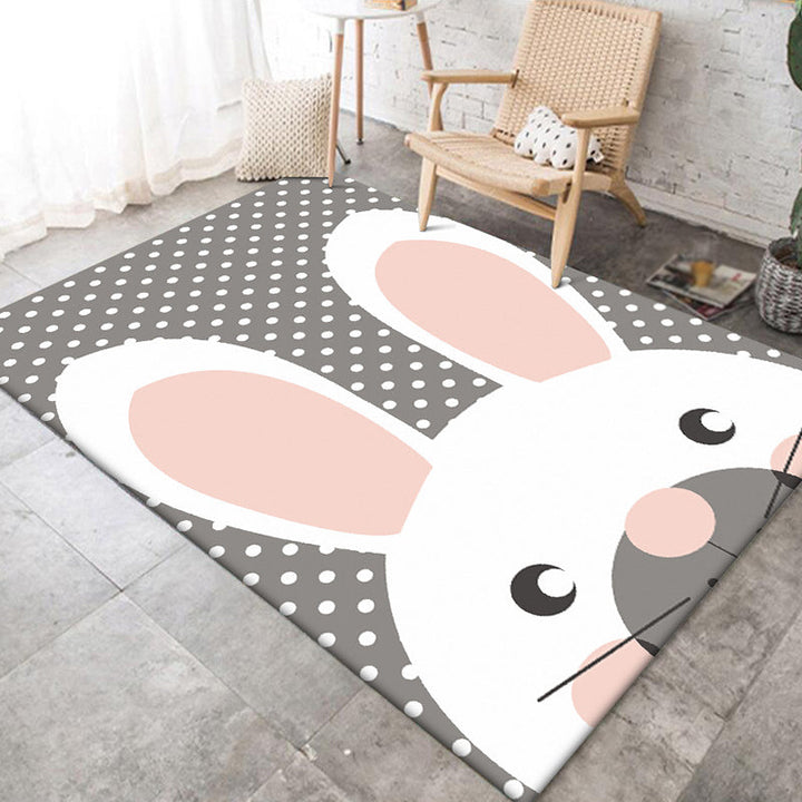 Lisslune | Gray Children's Room Carpet Children's Animal Rabbit Dots Pattern Area Rug Polyester Non-Slip Back Carpet