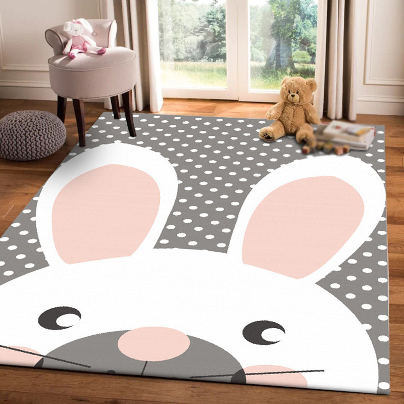 Lisslune | Gray Children's Room Carpet Children's Animal Rabbit Dots Pattern Area Rug Polyester Non-Slip Back Carpet