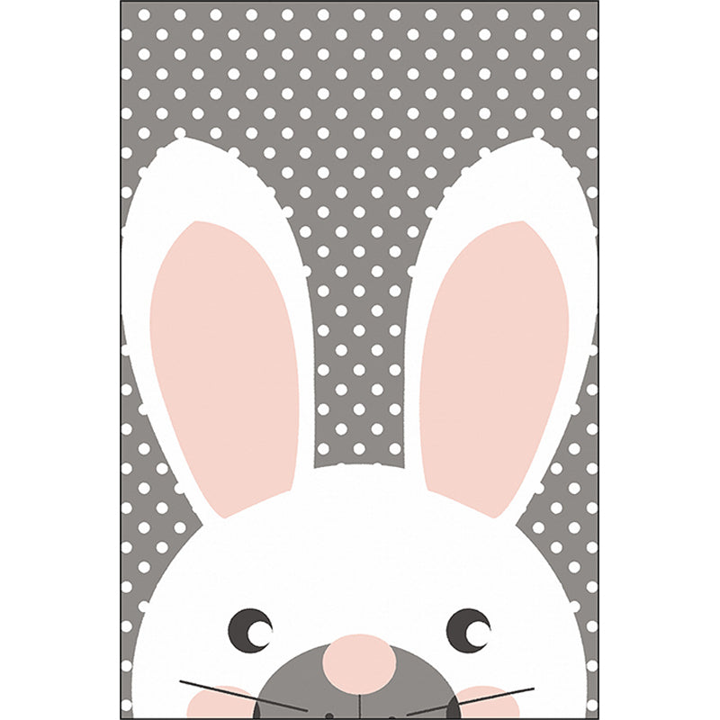 Lisslune | Gray Children's Room Carpet Children's Animal Rabbit Dots Pattern Area Rug Polyester Non-Slip Back Carpet