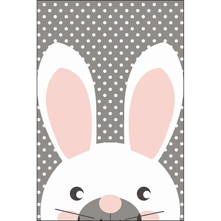 Lisslune | Gray Children's Room Carpet Children's Animal Rabbit Dots Pattern Area Rug Polyester Non-Slip Back Carpet