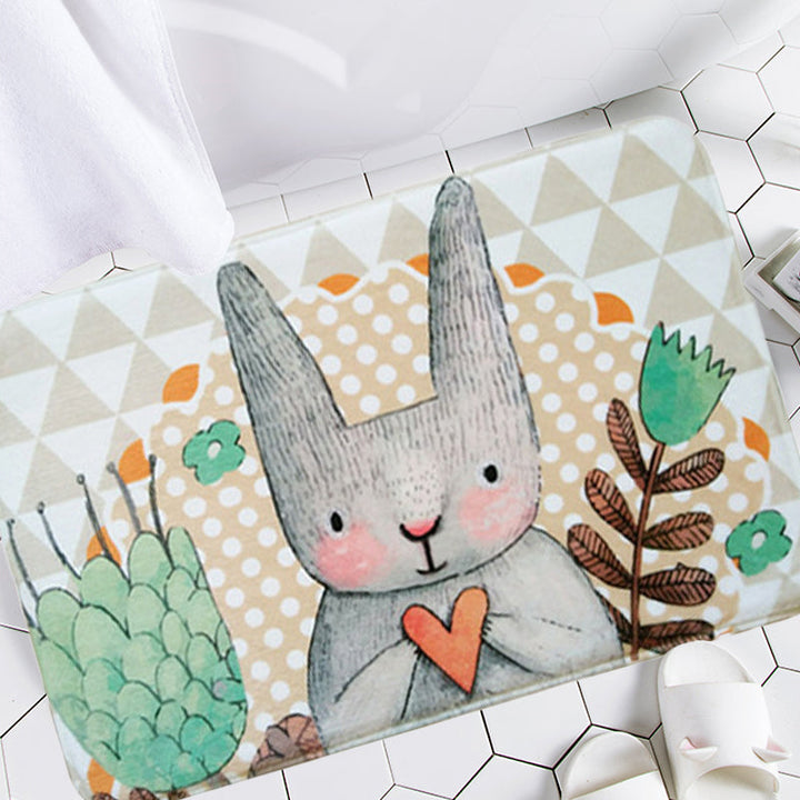 Lisslune | Gray Children's Room Carpet Kids Animal Rabbit Heart Flower Pattern Rug Polyester Pet Friendly Carpet