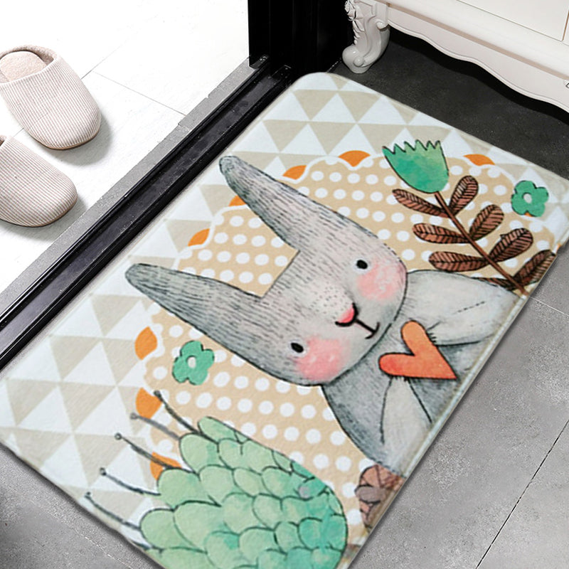 Lisslune | Gray Children's Room Carpet Kids Animal Rabbit Heart Flower Pattern Rug Polyester Pet Friendly Carpet