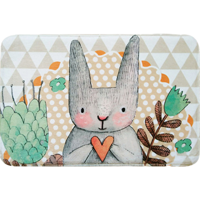 Lisslune | Gray Children's Room Carpet Kids Animal Rabbit Heart Flower Pattern Rug Polyester Pet Friendly Carpet