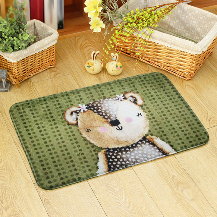 Lisslune | Beautiful children's carpet in orange and green with animal bear mouse pattern carpet polyester non-slip carpet for the children's room