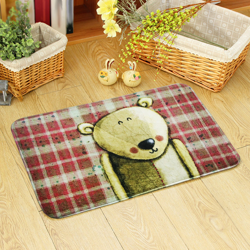 Lisslune | Beautiful children's carpet in orange and green with animal bear mouse pattern carpet polyester non-slip carpet for the children's room