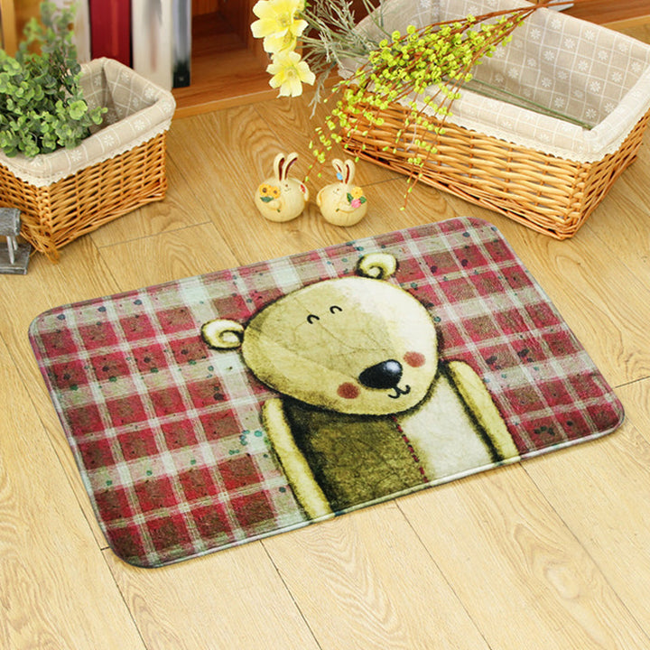 Lisslune | Beautiful children's carpet in orange and green with animal bear mouse pattern carpet polyester non-slip carpet for the children's room