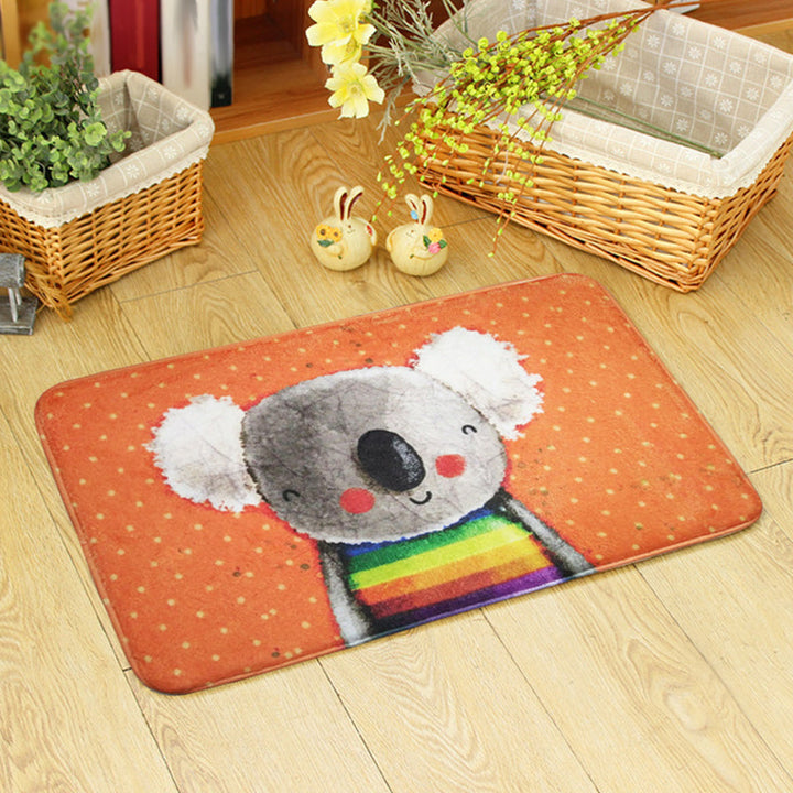 Lisslune | Beautiful children's carpet in orange and green with animal bear mouse pattern carpet polyester non-slip carpet for the children's room