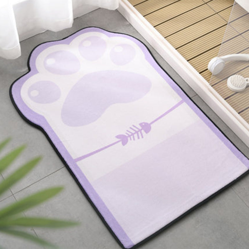 Lisslune | Kids Bedroom Uneven Carpet in Pink and Purple Animal Paw Bow Print Carpet Polyester Non-Slip Background Carpet