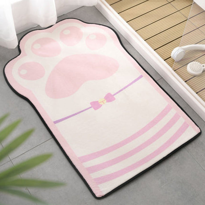 Lisslune | Kids Bedroom Uneven Carpet in Pink and Purple Animal Paw Bow Print Carpet Polyester Non-Slip Background Carpet
