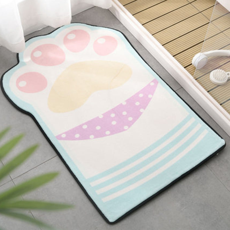 Lisslune | Kids Bedroom Uneven Carpet in Pink and Purple Animal Paw Bow Print Carpet Polyester Non-Slip Background Carpet