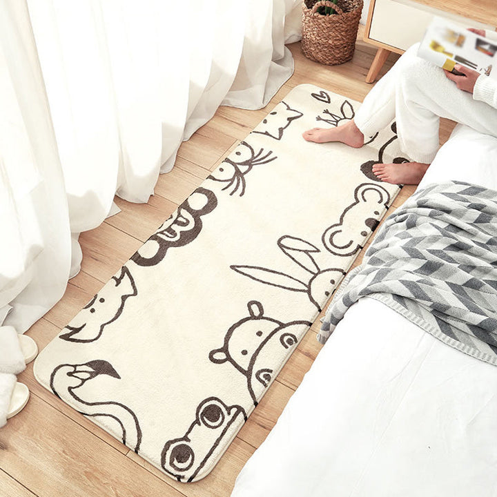 Lisslune | White and Grey Children's Room Rug Animal Panda Penguin Pattern Area Rug Polyester Machine Washable Rug