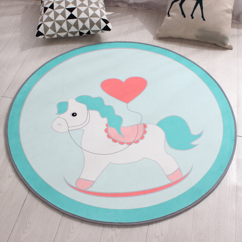 Lisslune | Stylish Kids Rug in Yellow and Green Animal Horse Whale Panda Pattern Rug Polyester Non-Slip Back Carpet for Children's Room