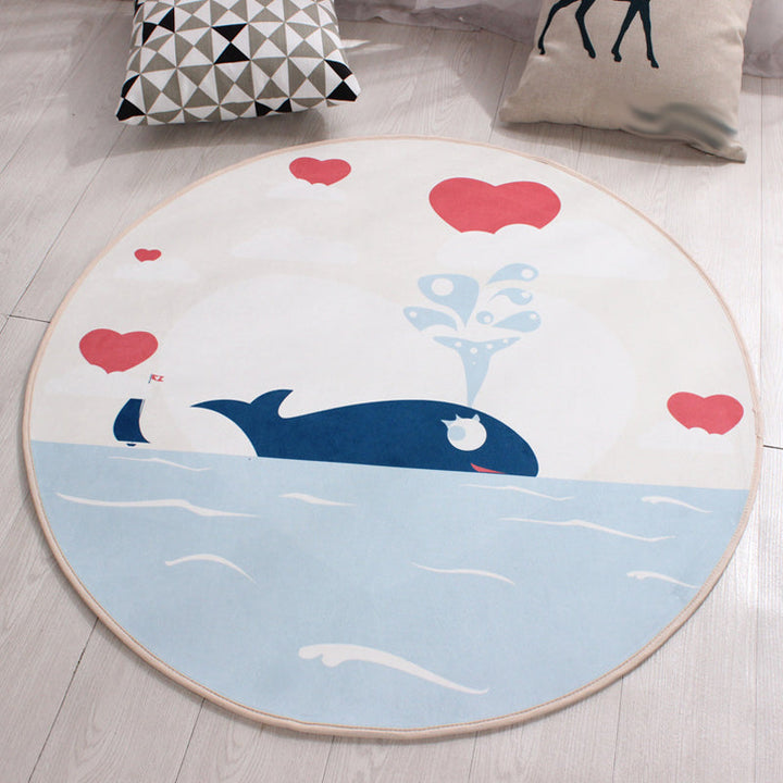 Lisslune | Stylish Kids Rug in Yellow and Green Animal Horse Whale Panda Pattern Rug Polyester Non-Slip Back Carpet for Children's Room
