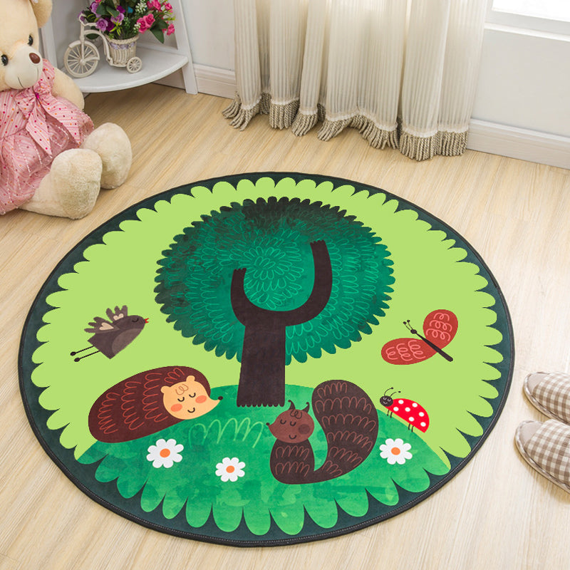 Lisslune | Stylish Kids Rug in Yellow and Green Animal Horse Whale Panda Pattern Rug Polyester Non-Slip Back Carpet for Children's Room