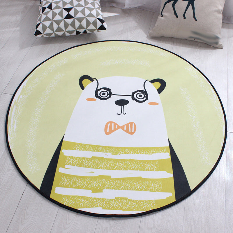 Lisslune | Stylish Kids Rug in Yellow and Green Animal Horse Whale Panda Pattern Rug Polyester Non-Slip Back Carpet for Children's Room