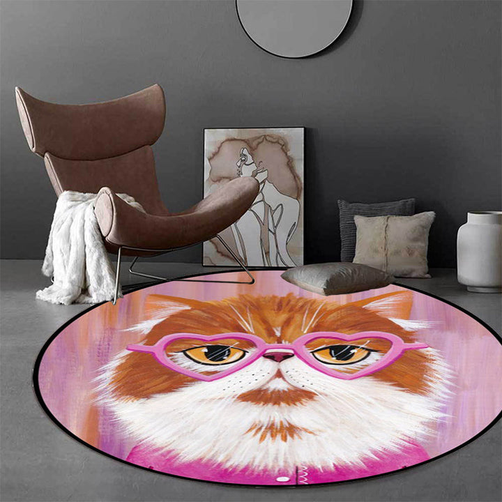 Lisslune | Casual Kids Rug in Pink and Blue Animal Cat Pattern Rug Polyester Stain Resistant Non-Slip Rug for the Children's Room