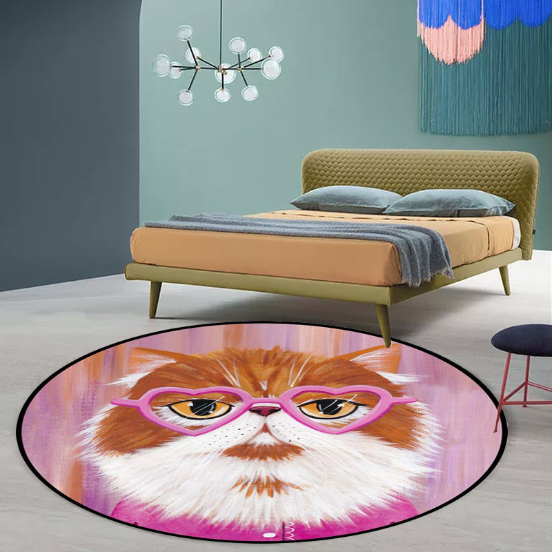 Lisslune | Casual Kids Rug in Pink and Blue Animal Cat Pattern Rug Polyester Stain Resistant Non-Slip Rug for the Children's Room