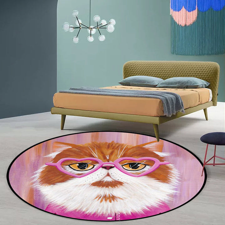 Lisslune | Casual Kids Rug in Pink and Blue Animal Cat Pattern Rug Polyester Stain Resistant Non-Slip Rug for the Children's Room