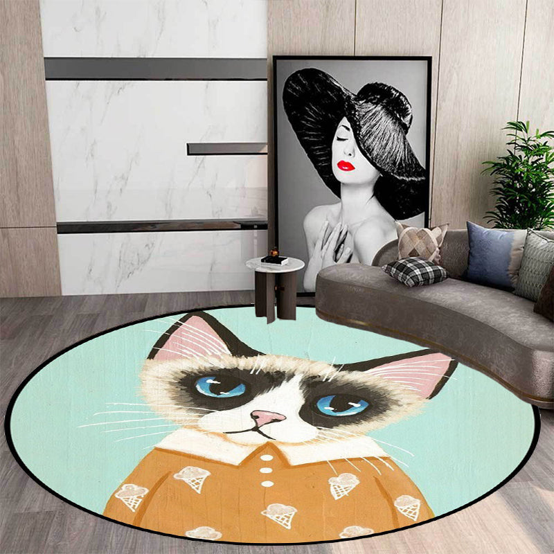 Lisslune | Casual Kids Rug in Pink and Blue Animal Cat Pattern Rug Polyester Stain Resistant Non-Slip Rug for the Children's Room