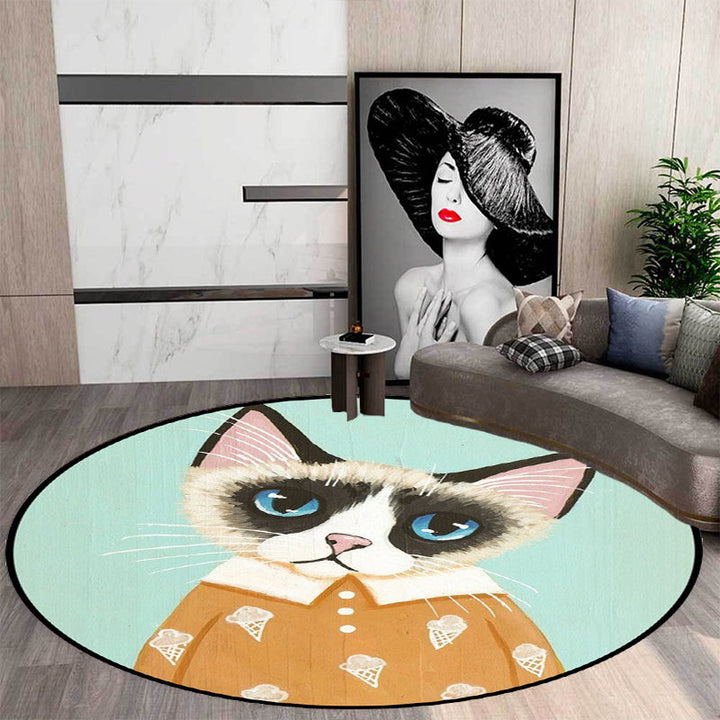 Lisslune | Casual Kids Rug in Pink and Blue Animal Cat Pattern Rug Polyester Stain Resistant Non-Slip Rug for the Children's Room