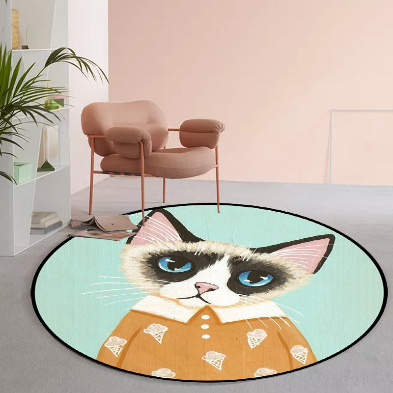 Lisslune | Casual Kids Rug in Pink and Blue Animal Cat Pattern Rug Polyester Stain Resistant Non-Slip Rug for the Children's Room