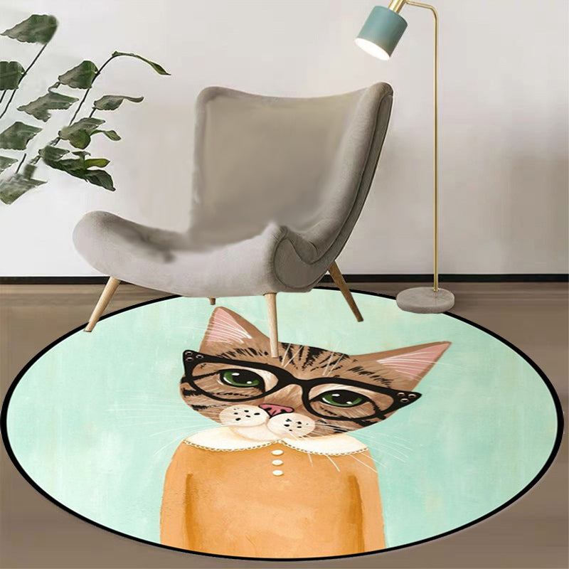Lisslune | Casual Kids Rug in Pink and Blue Animal Cat Pattern Rug Polyester Stain Resistant Non-Slip Rug for the Children's Room