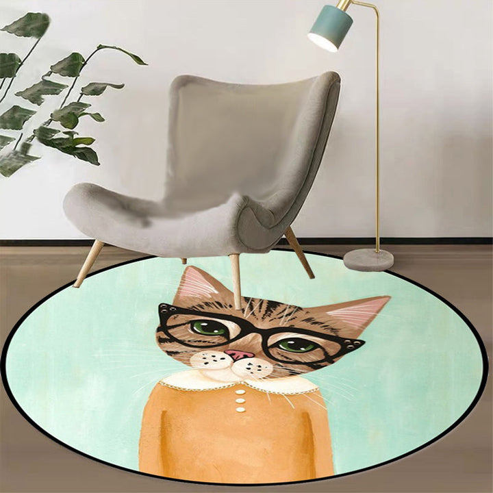 Lisslune | Casual Kids Rug in Pink and Blue Animal Cat Pattern Rug Polyester Stain Resistant Non-Slip Rug for the Children's Room
