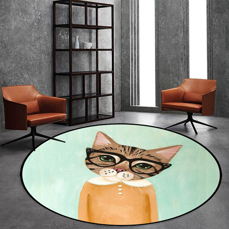 Lisslune | Casual Kids Rug in Pink and Blue Animal Cat Pattern Rug Polyester Stain Resistant Non-Slip Rug for the Children's Room
