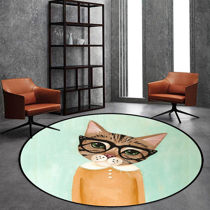 Lisslune | Casual Kids Rug in Pink and Blue Animal Cat Pattern Rug Polyester Stain Resistant Non-Slip Rug for the Children's Room