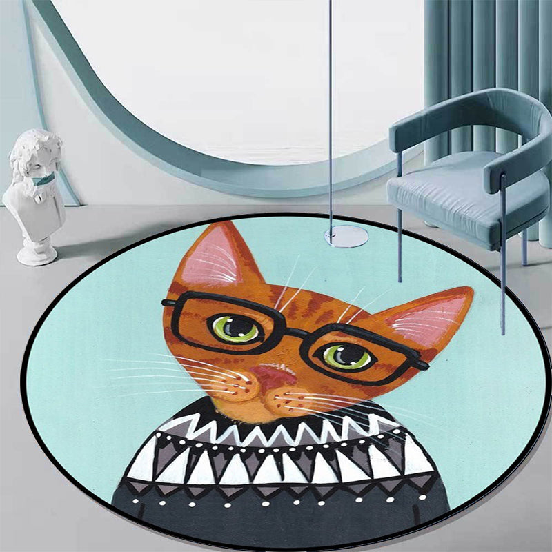 Lisslune | Casual Kids Rug in Pink and Blue Animal Cat Pattern Rug Polyester Stain Resistant Non-Slip Rug for the Children's Room