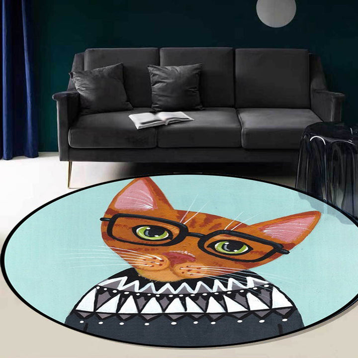 Lisslune | Casual Kids Rug in Pink and Blue Animal Cat Pattern Rug Polyester Stain Resistant Non-Slip Rug for the Children's Room