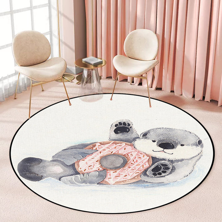 Lisslune | Children's Room Rug in White Animal Fox Koala Alpaca Print Rug Polyester Pet Friendly Washable Area Rug
