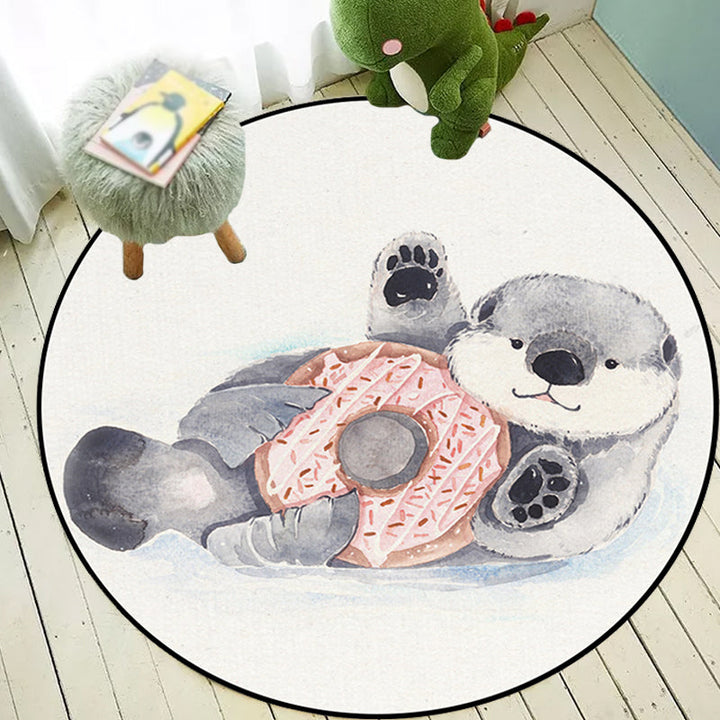 Lisslune | Children's Room Rug in White Animal Fox Koala Alpaca Print Rug Polyester Pet Friendly Washable Area Rug