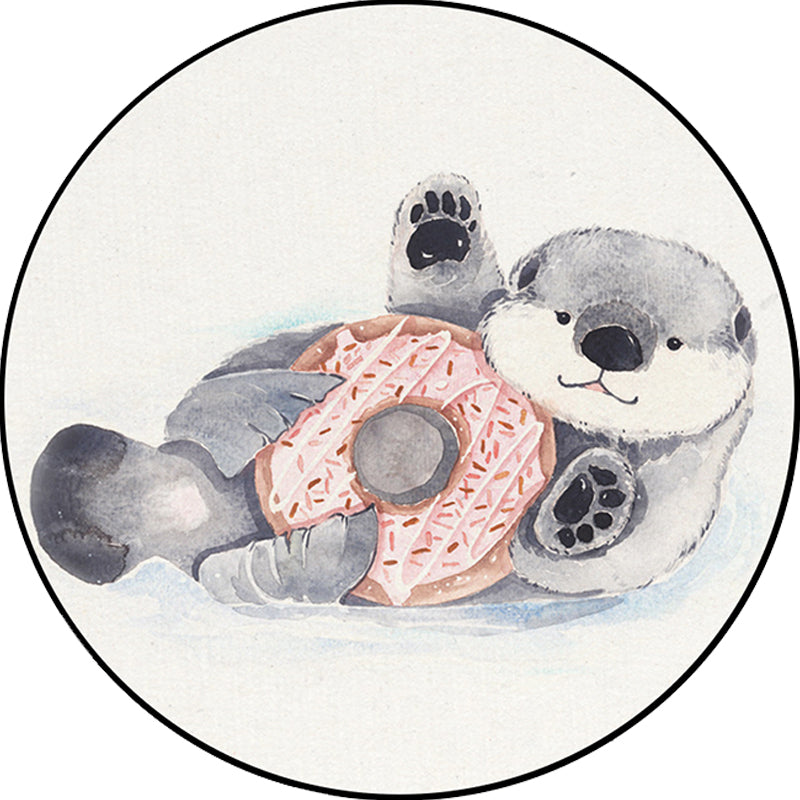 Lisslune | Children's Room Rug in White Animal Fox Koala Alpaca Print Rug Polyester Pet Friendly Washable Area Rug