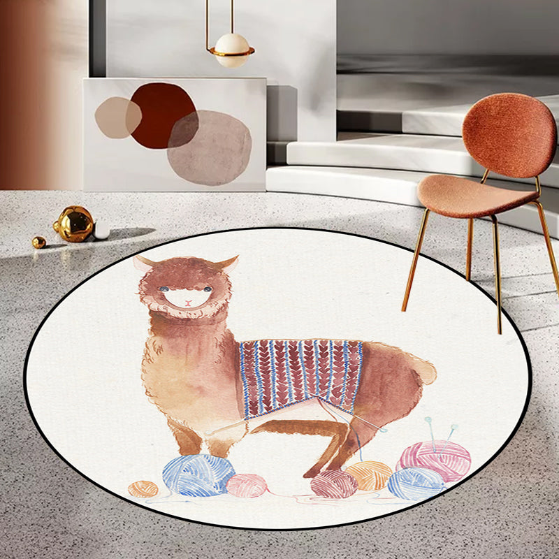 Lisslune | Children's Room Rug in White Animal Fox Koala Alpaca Print Rug Polyester Pet Friendly Washable Area Rug