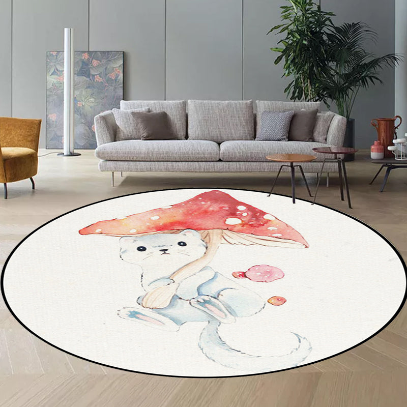 Lisslune | Children's Room Rug in White Animal Fox Koala Alpaca Print Rug Polyester Pet Friendly Washable Area Rug