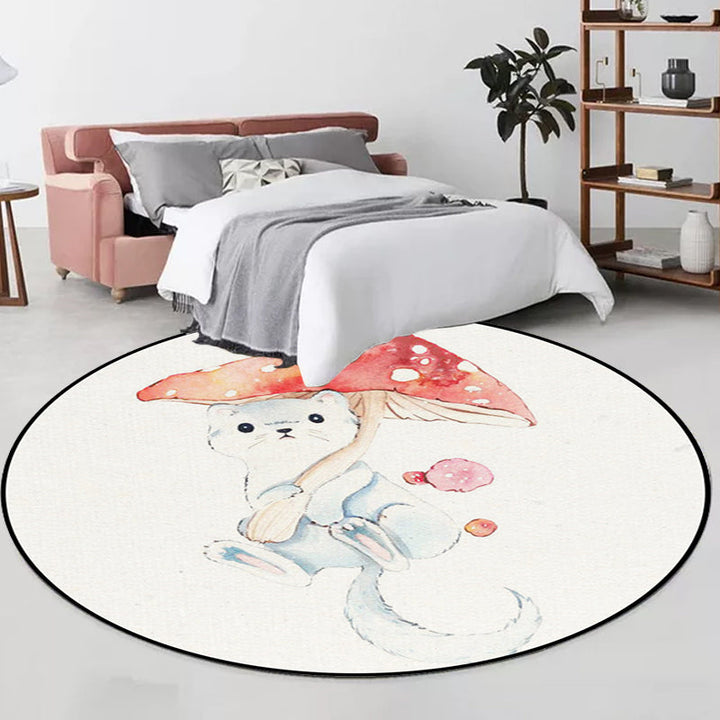 Lisslune | Children's Room Rug in White Animal Fox Koala Alpaca Print Rug Polyester Pet Friendly Washable Area Rug