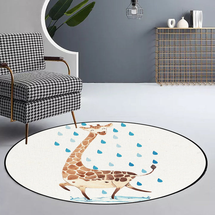 Lisslune | Children's Room Rug in White Animal Fox Koala Alpaca Print Rug Polyester Pet Friendly Washable Area Rug