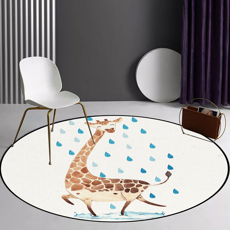 Lisslune | Children's Room Rug in White Animal Fox Koala Alpaca Print Rug Polyester Pet Friendly Washable Area Rug