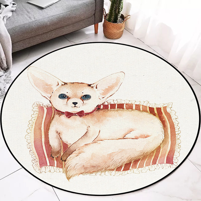 Lisslune | Children's Room Rug in White Animal Fox Koala Alpaca Print Rug Polyester Pet Friendly Washable Area Rug