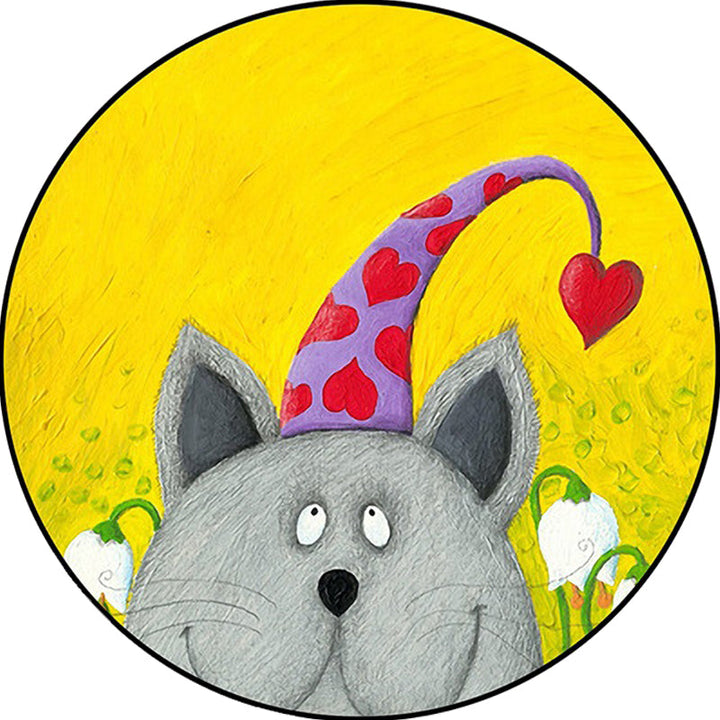 Lisslune | Kids Room Rug in Green and Yellow Animal Cat Heart Star Print Rug Polyester Stain Resistant Area Rug