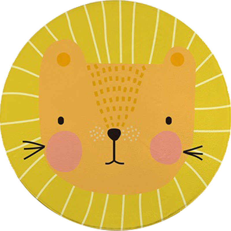 Lisslune | Red and Yellow Children's Room Carpet Children's Animal Cat Bear Giraffe Pattern Area Rug Polyester Pet-Friendly Washable Carpet
