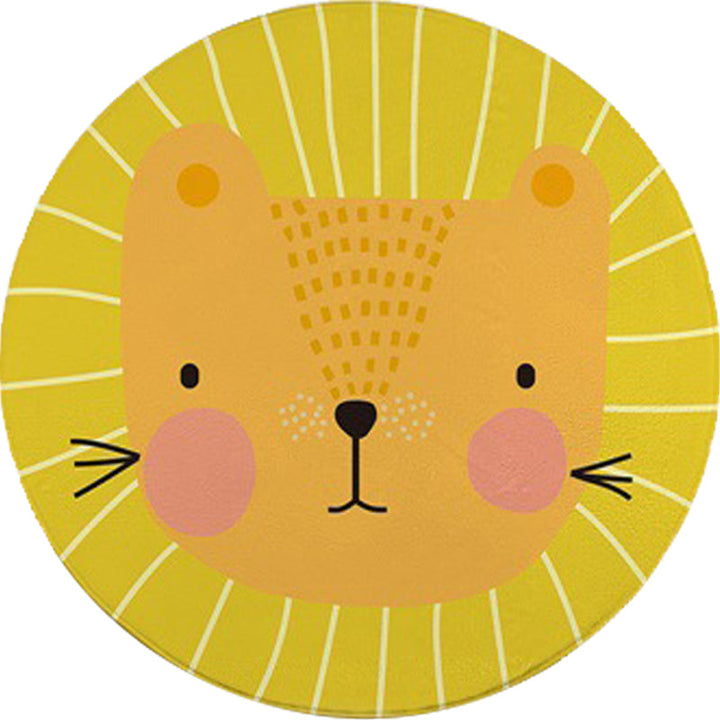 Lisslune | Red and Yellow Children's Room Carpet Children's Animal Cat Bear Giraffe Pattern Area Rug Polyester Pet-Friendly Washable Carpet