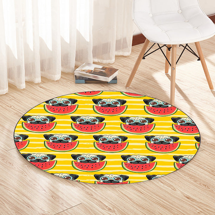 Lisslune | Yellow and Pink Children's Room Rug Children Animal Dog Watermelon Leaf Pattern Carpet Polyester Washable Rug