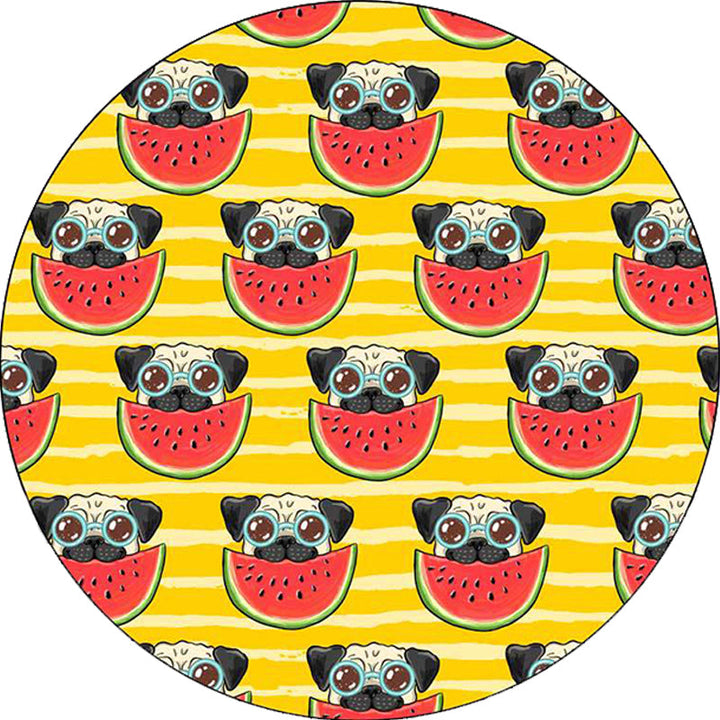 Lisslune | Yellow and Pink Children's Room Rug Children Animal Dog Watermelon Leaf Pattern Carpet Polyester Washable Rug
