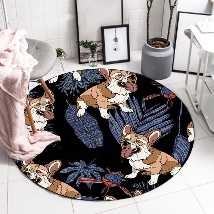 Lisslune | Yellow and Pink Children's Room Rug Children Animal Dog Watermelon Leaf Pattern Carpet Polyester Washable Rug