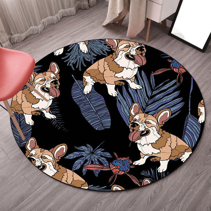 Lisslune | Yellow and Pink Children's Room Rug Children Animal Dog Watermelon Leaf Pattern Carpet Polyester Washable Rug